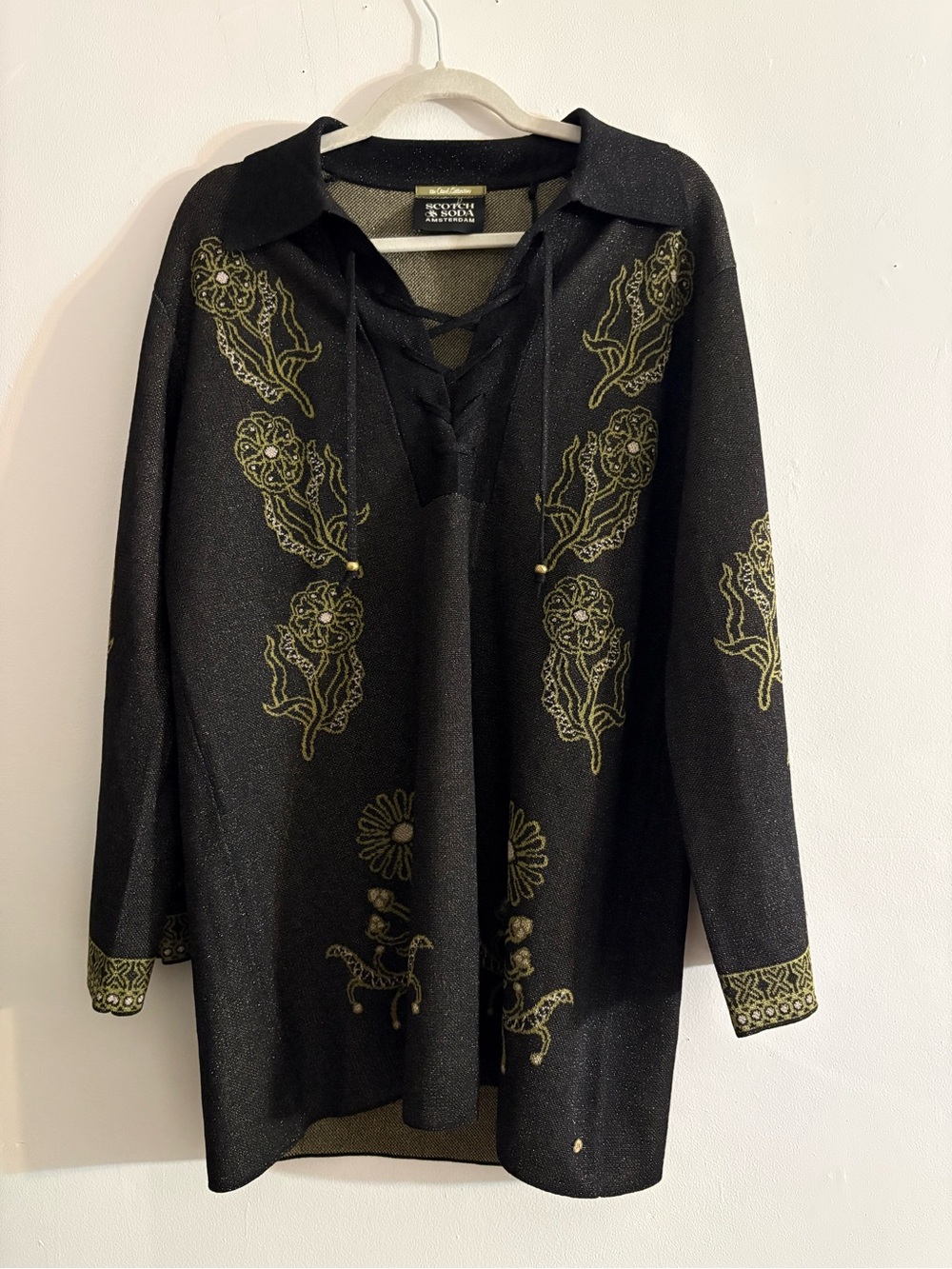 Scotch & Soda Black Tunic with Olive Floral & Equestrian Motifs